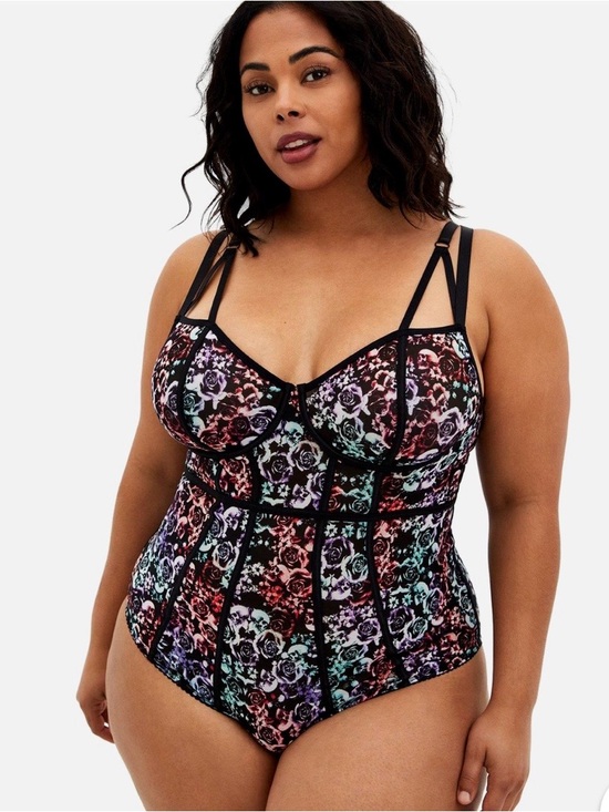 torrid Tops - torrid NWT Black Floral & Skull Longline Underwire Bodysuit